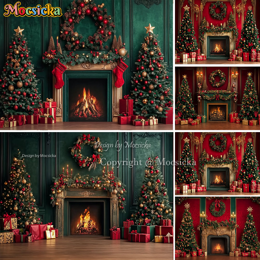 Mocsicka Red Christmas Firepla - đánh giá và giá Photography Lighting And Backdrop