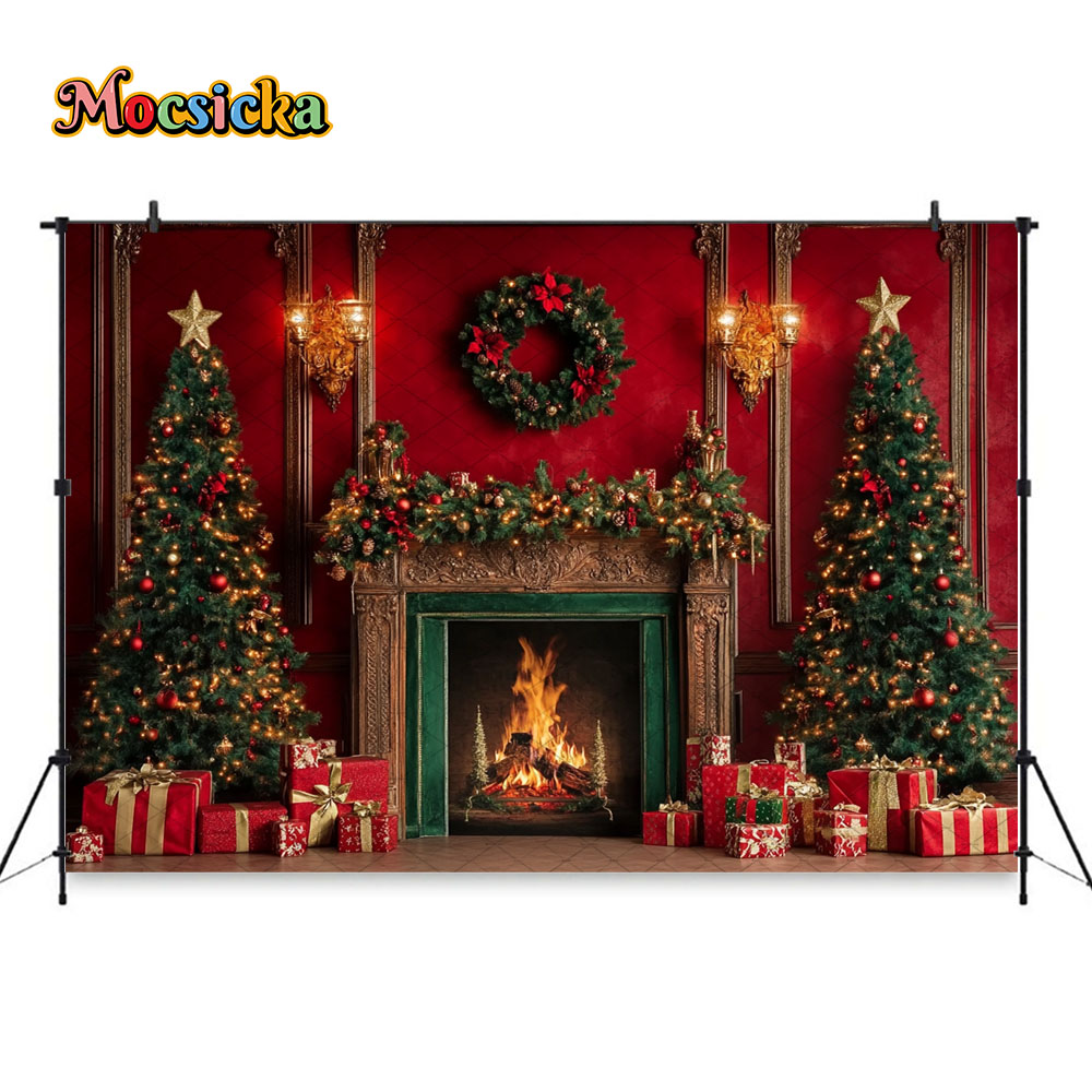 Mocsicka Red Christmas Firepla - đánh giá và giá Photography Lighting And Backdrop