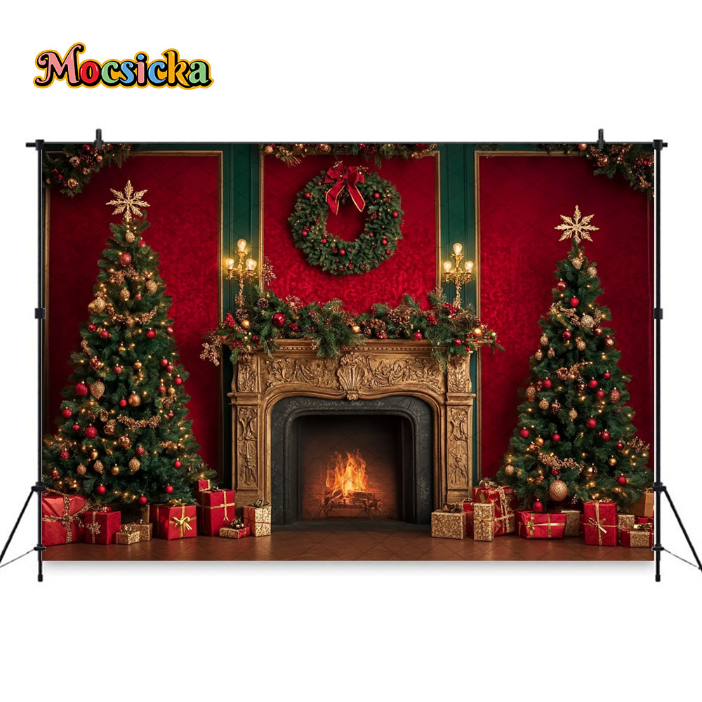 Mocsicka Red Christmas Firepla - đánh giá và giá Photography Lighting And Backdrop