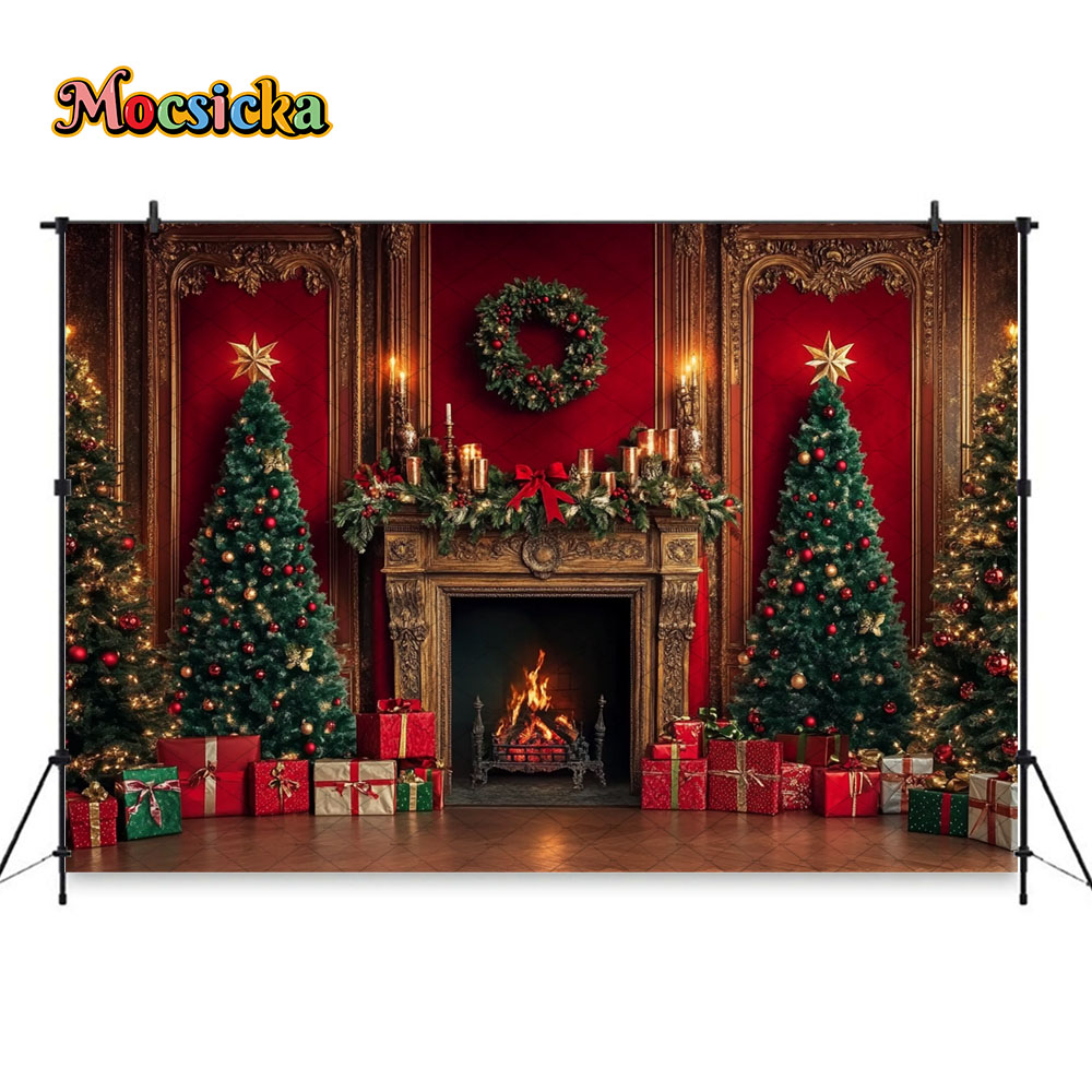 Mocsicka Red Christmas Firepla - đánh giá và giá Photography Lighting And Backdrop
