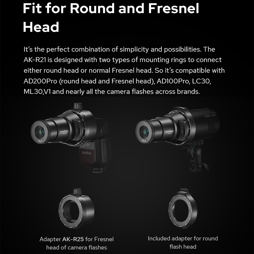 Godox AK-R21 Accessory Project - đánh giá và giá Fresnel Lens Attachment