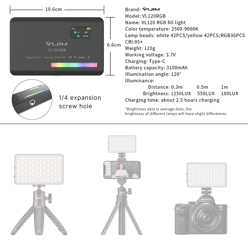 Ulanzi VL120 RGB Camera Video  - đánh giá và giá Photography Lighting Wireless